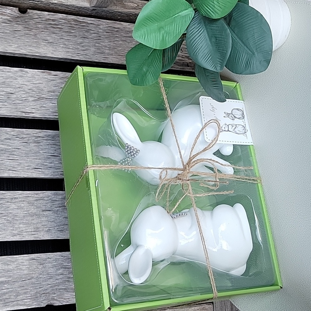 White Ceramic Bunny Figurines Set